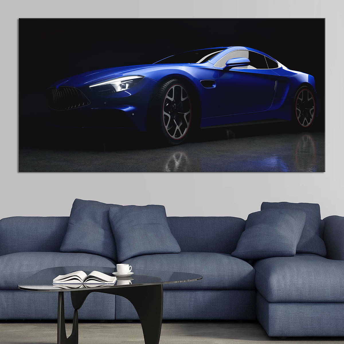 Car Canvas Wall Art, Modern Sports Car Artwork, Blue Car Canvas Prints