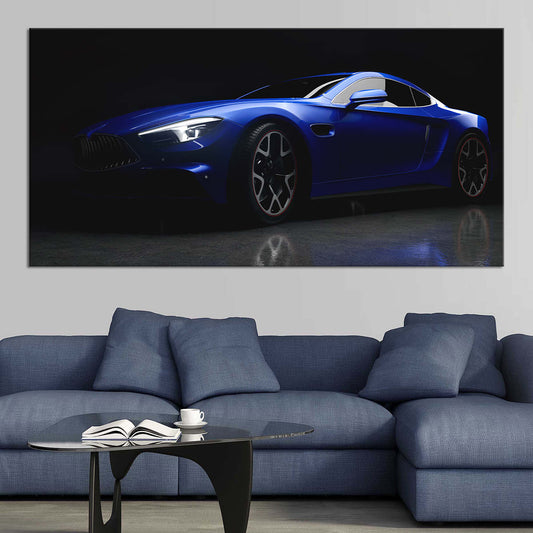 Car Canvas Wall Art, Modern Sports Car Artwork, Blue Car Canvas Prints