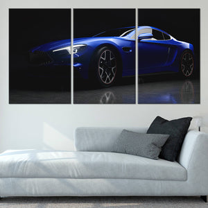 Car Canvas Wall Art, Modern Sports Car Artwork, Blue Car Canvas Prints
