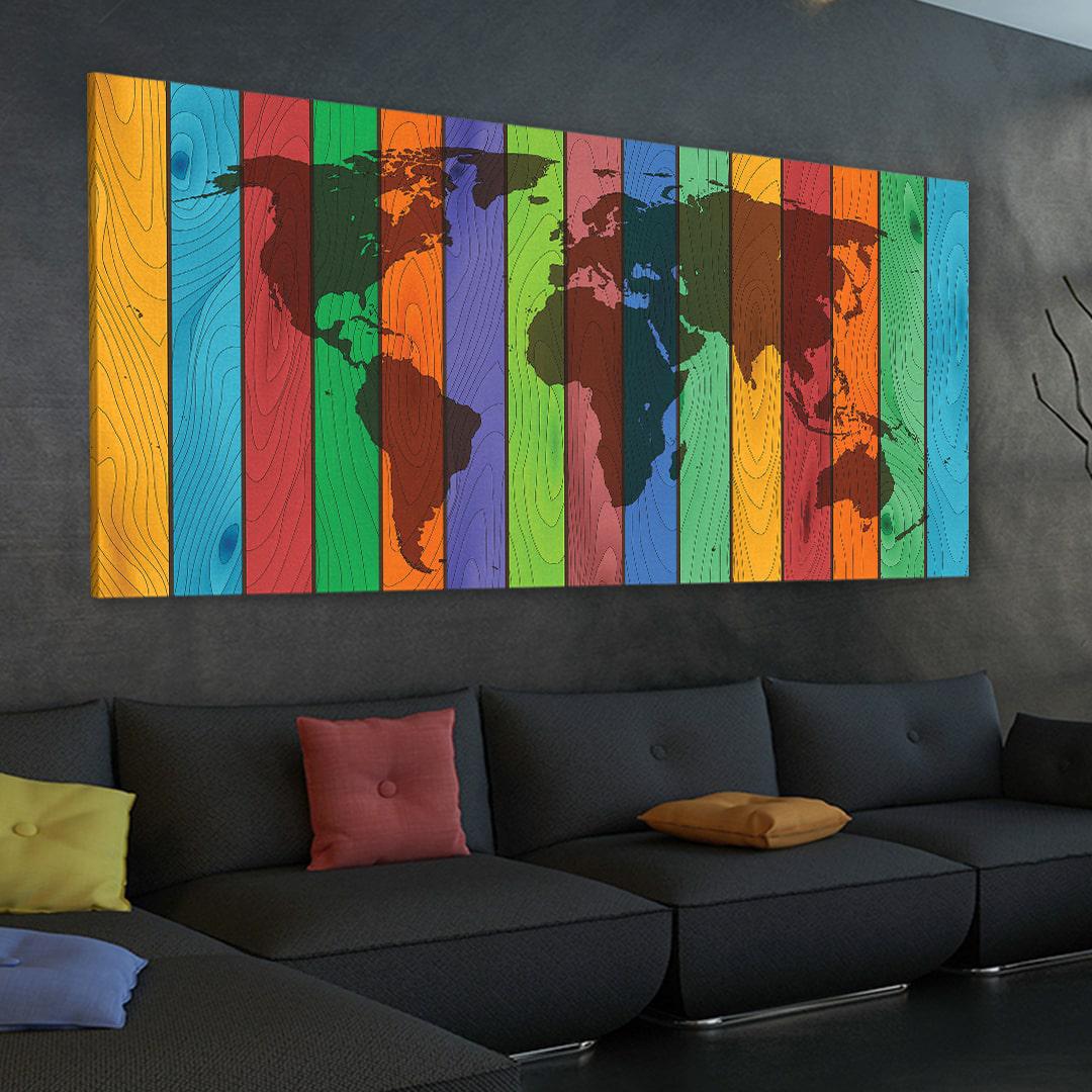 Black Wood World Map Canvas Wall Art Set l Stunning Canvas Prints