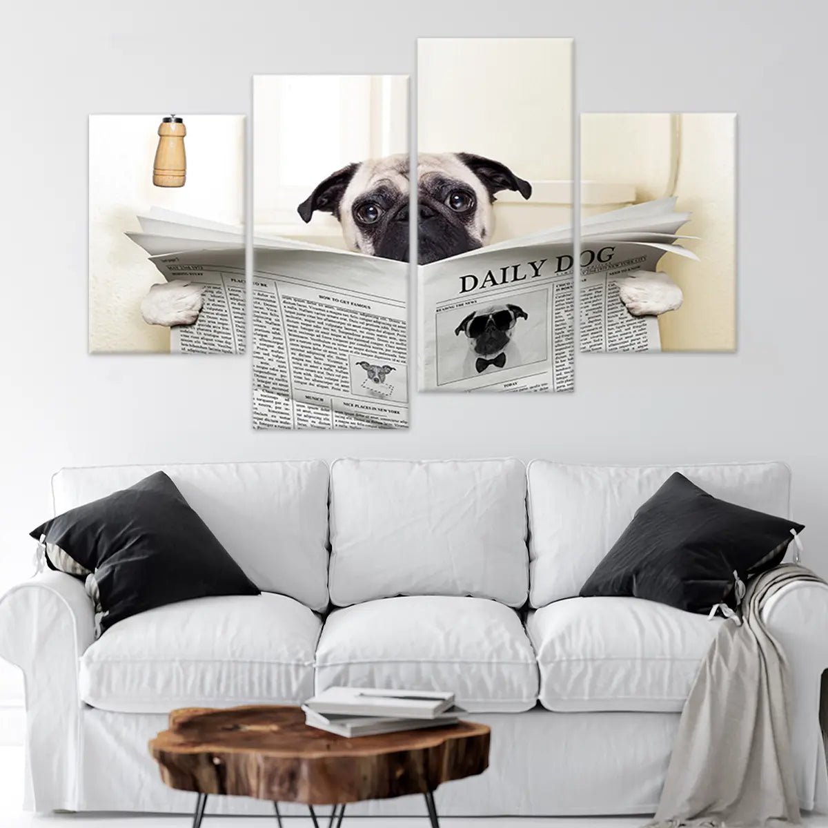 Pug Sitting On Toilet Wall Art Canvas Print-Stunning Canvas Prints