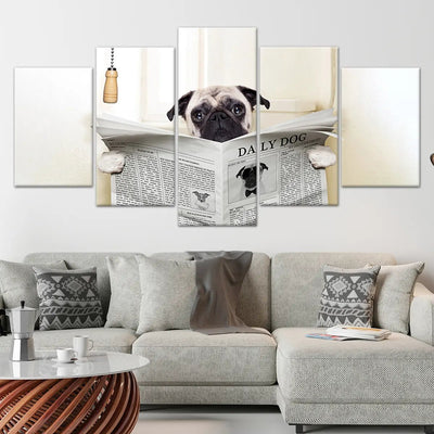 Pug Dog Sitting On Toilet Wall Art-Stunning Canvas Prints