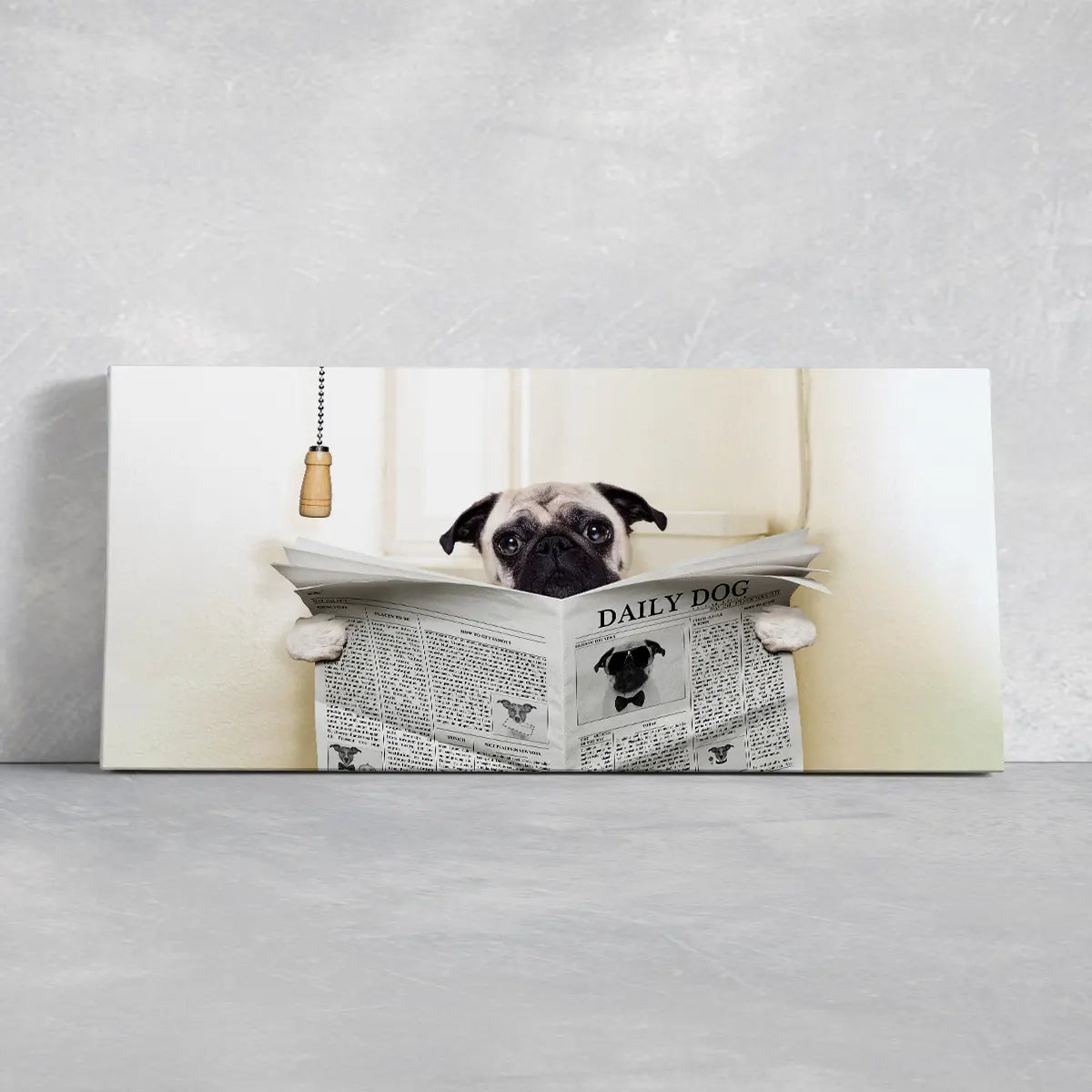 Pug Sitting On Toilet Wall Art Canvas Print-Stunning Canvas Prints