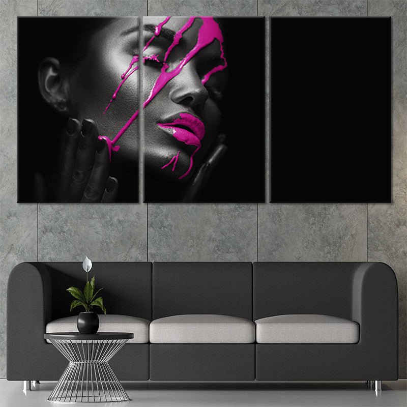 Purple Lipstick Drip Panel Canvas Wall Art 3 pieces