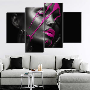 Purple Lipstick Drip Panel Canvas Wall Art 4 pieces