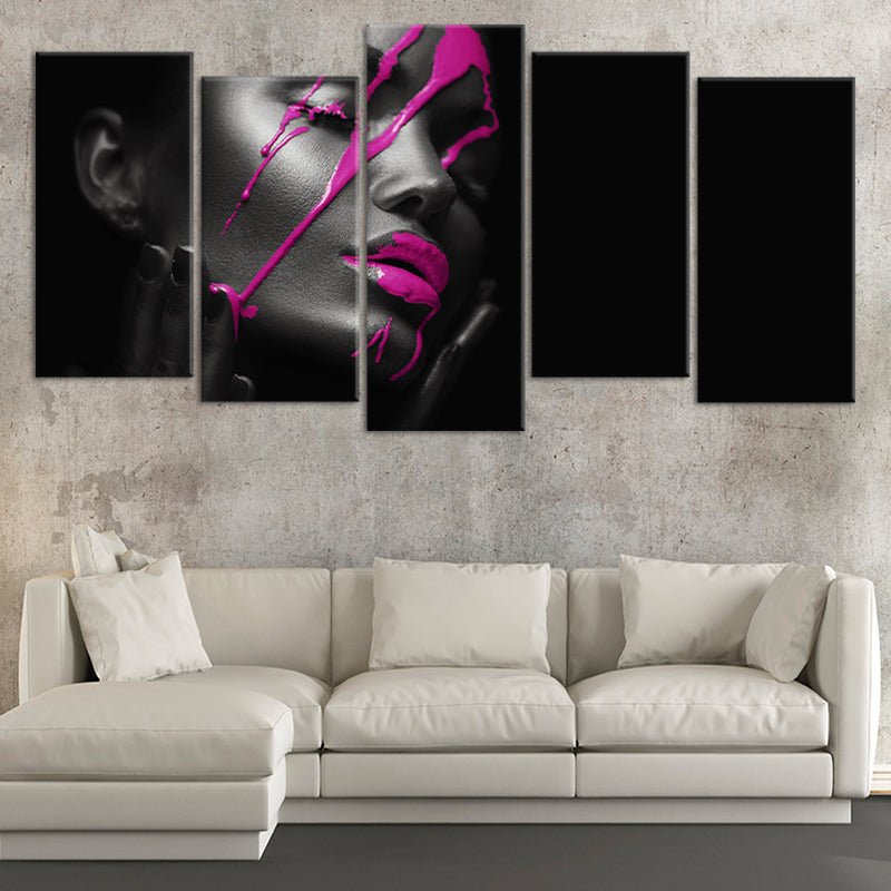 Purple Lipstick Drip Panel Canvas Wall Art 5 pieces stagger