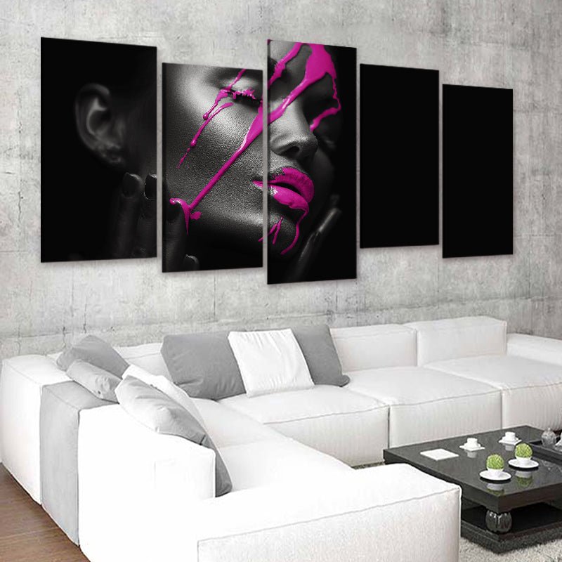 Purple Lipstick Drip Panel Canvas Wall Art 5 pieces