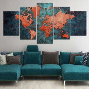 Red On Blue World Map Wall Art-Stunning Canvas Prints