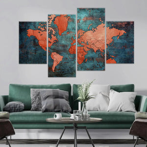 Red On Blue World Map Wall Art-Stunning Canvas Prints