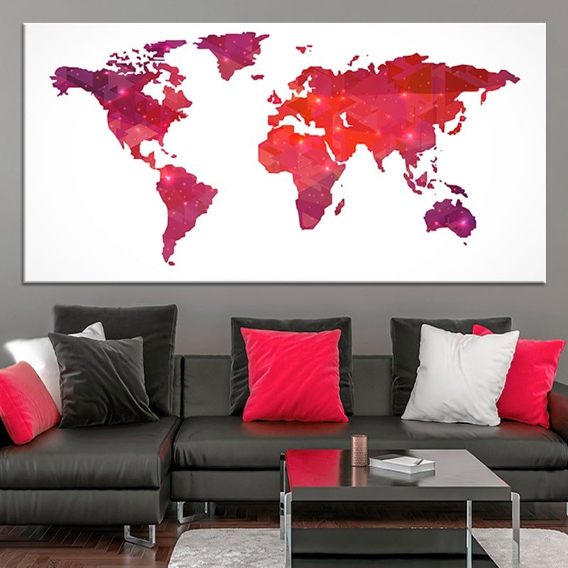 Red World Map Wall Set l Prints