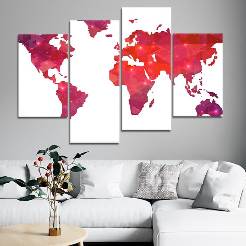 Red World Map Wall Set l Prints