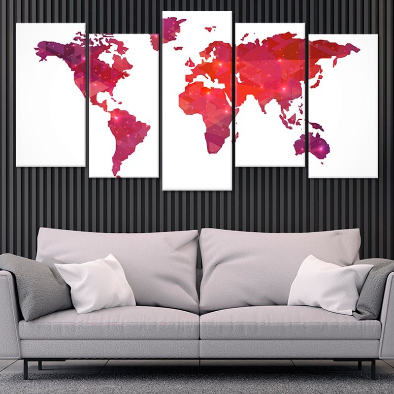 Red White World Map Wall Art-Stunning Canvas Prints