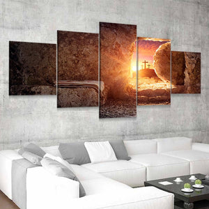 resurrection of jesus painting​, jesus tomb painting, religious art canvas, 5 piece wall art

