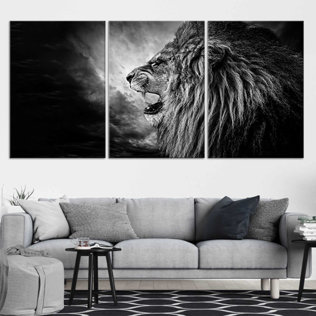 Black And White Roaring Lion Wall Art-Stunning Canvas Prints