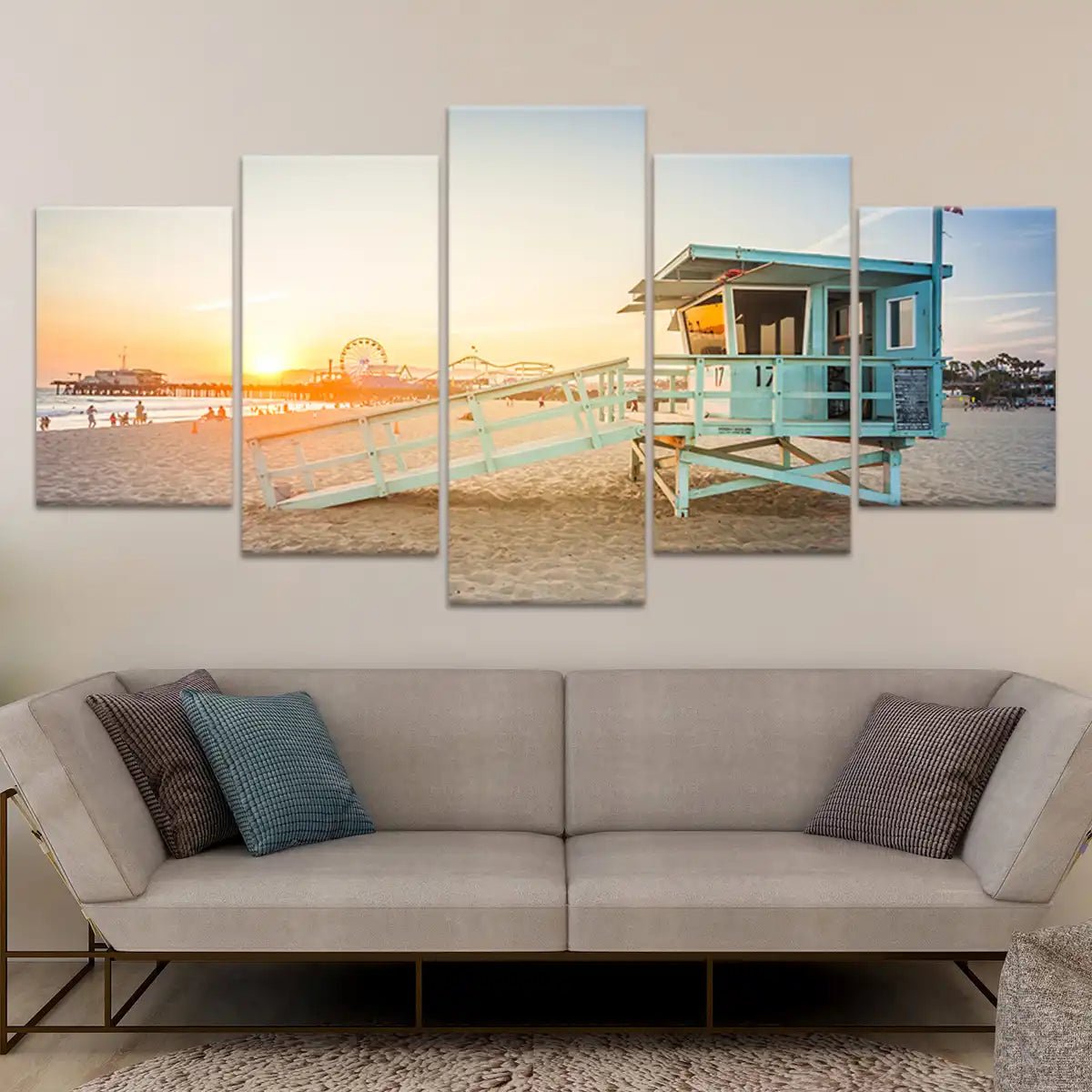 Large beach canvas print of a lifeguard station with ocean views.