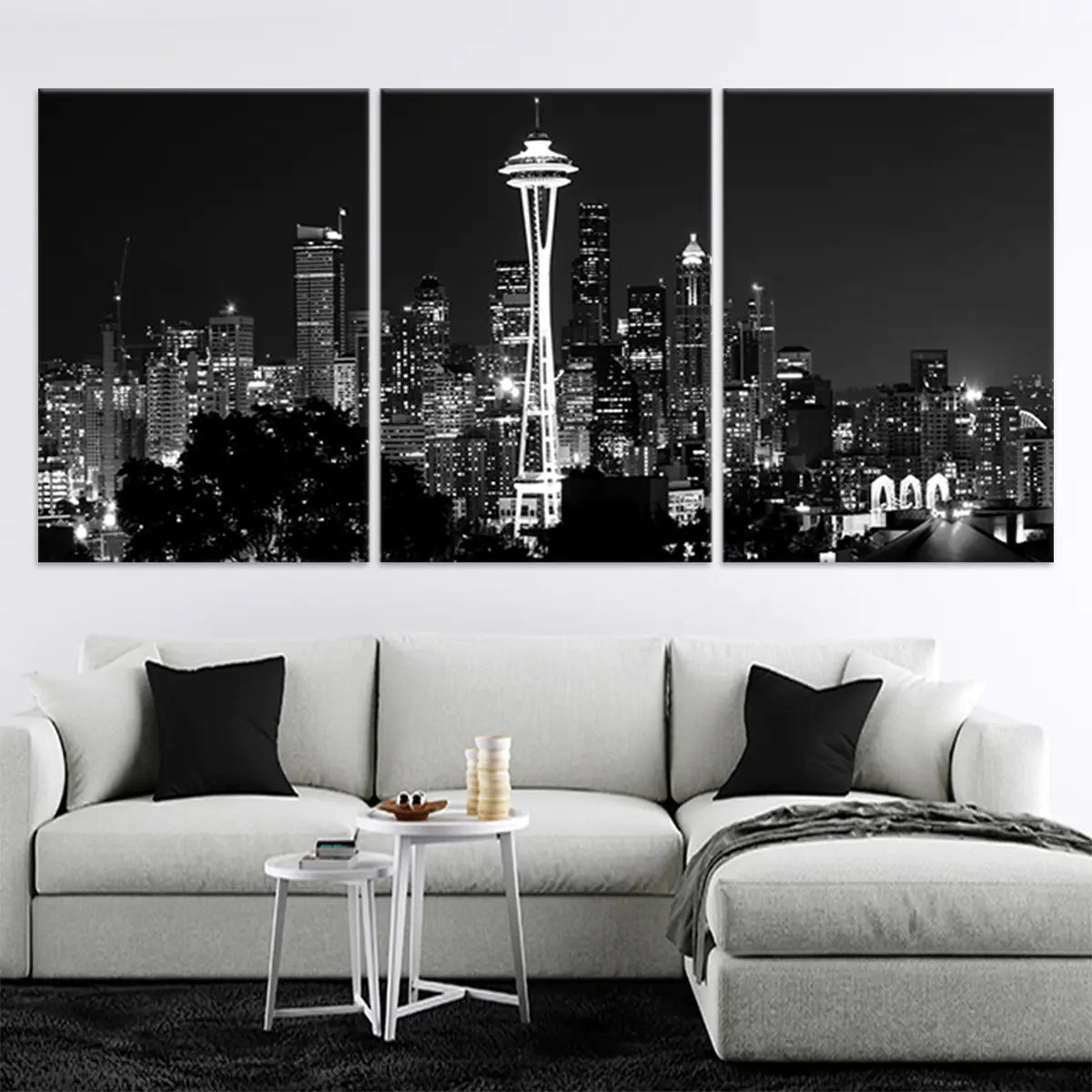 Black And White Seattle Skyline Wall Art Canvas-Stunning Canvas Prints