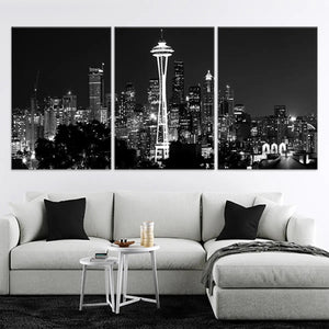 Black And White Seattle Skyline Wall Art Canvas-Stunning Canvas Prints