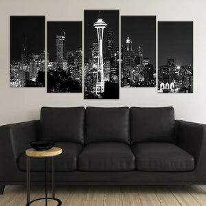 Black And White Seattle Skyline Wall Art Canvas-Stunning Canvas Prints