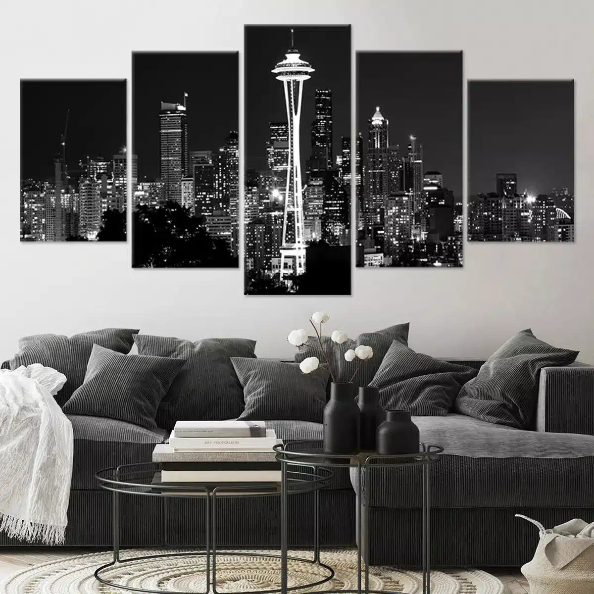 Black And White Seattle Skyline Wall Art Canvas-Stunning Canvas Prints