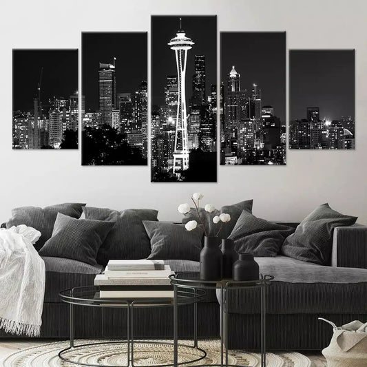Black And White Seattle Skyline Wall Art Canvas-Stunning Canvas Prints
