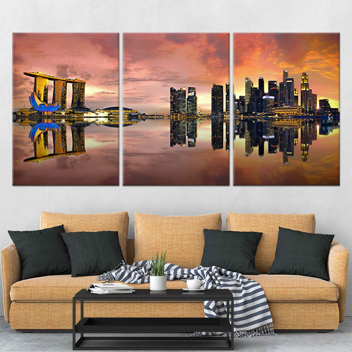 Singapore Skyline At Sunset Canvas Wall Art