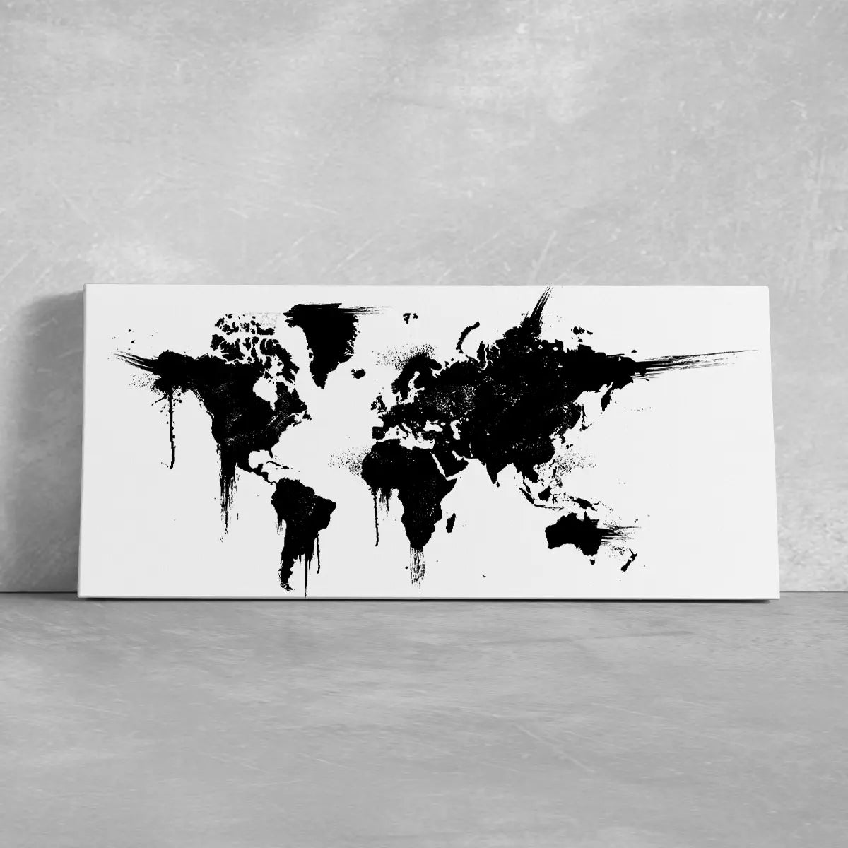 Black And White Splatter World Map Wall Art: Canvas Prints & Paintings