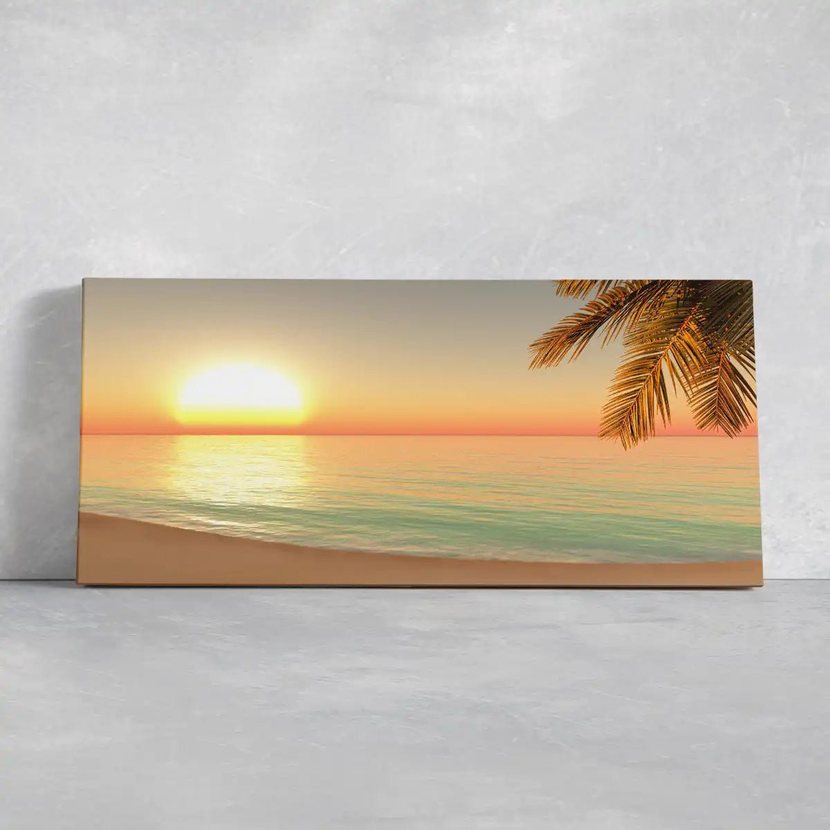Nautical themed bedroom decor with a serene sunrise over a quiet beach.