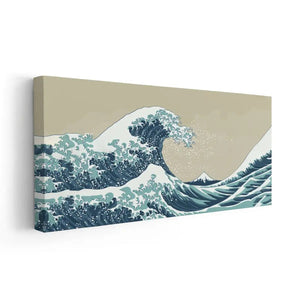 Large nautical wall decor showcasing an iconic tidal wave in a serene color palette.
