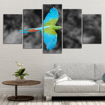 Tropical Macaw Parrot Multi Panel Canvas Wall Art 5 pieces