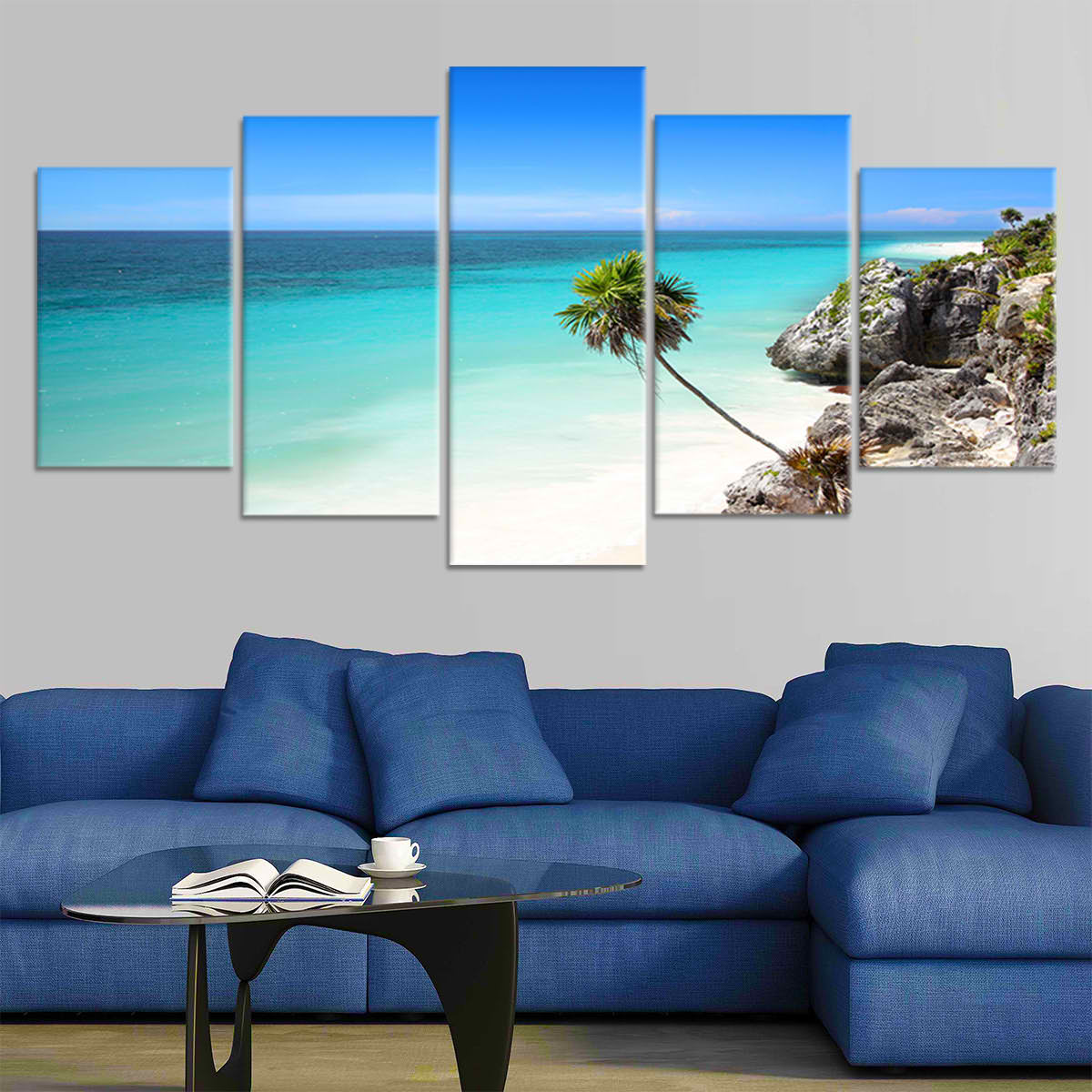 Beach photography prints capturing Tulum’s untouched paradise and rocky cliffs.