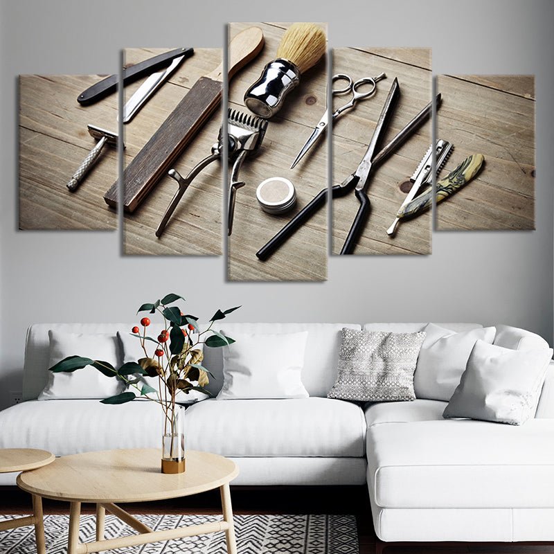 Vintage Barber Tools Multi Panel Canvas Wall Art