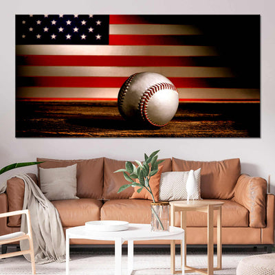 Vintage Baseball American Flag Canvas Wall Art