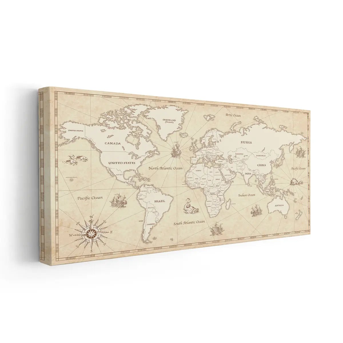 Beige Travel World Map Wall Art-Stunning Canvas Prints