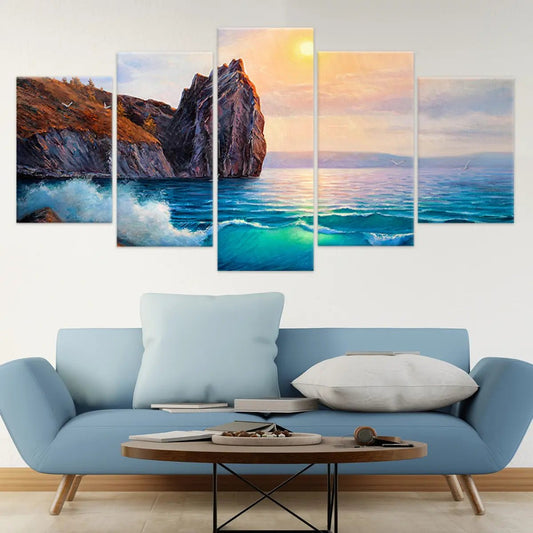 Sunlit watercolor seascape — inspiring calm and reflection, contemporary canvas wall art ideal for housewarming gifts