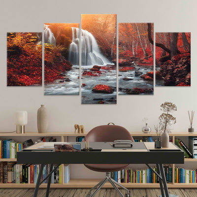 Red Autumn Waterfall Wall Art-Stunning Canvas Prints