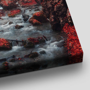 Red Autumn Waterfall Wall Art Canvas-Stunning Canvas Prints