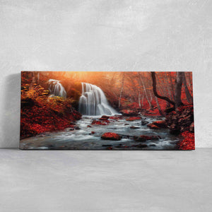 Red Autumn Waterfall Wall Art Canvas-Stunning Canvas Prints