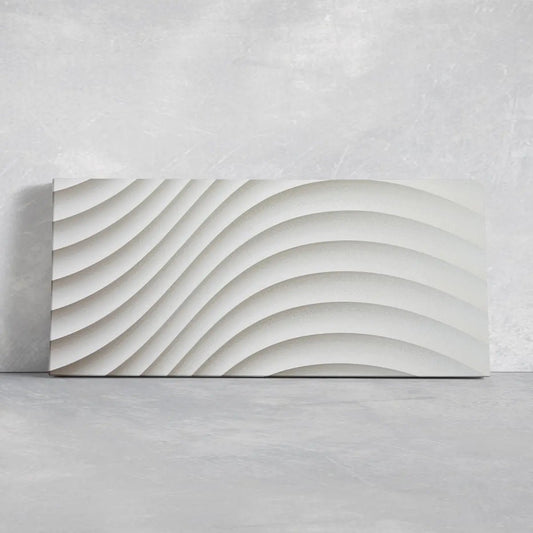 Minimalist white wave relief canvas wall art for living room, modern sculpted texture creating a peaceful and elegant space
