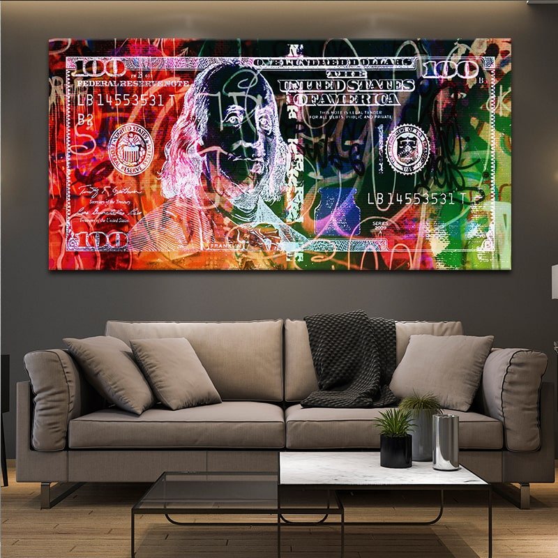 Abstract 100 Dollar Bill Picture large wall art canvas