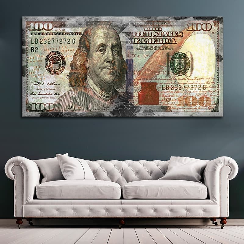 Ben Franklin Abstract 100 Dollar Bill Canvas Wall Art