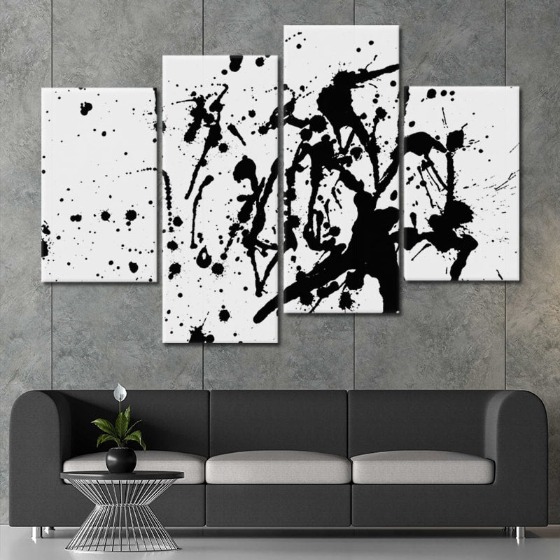 Extra Large Black and White Abstract Splatter Painting Wall Art For Living Room Wall-Stunning Canvas Prints