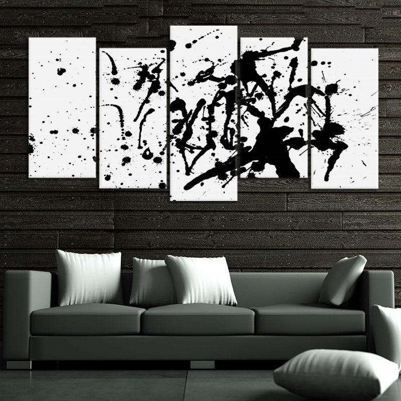 Extra Large Black and White Abstract Splatter Painting Wall Art For Living Room Wall