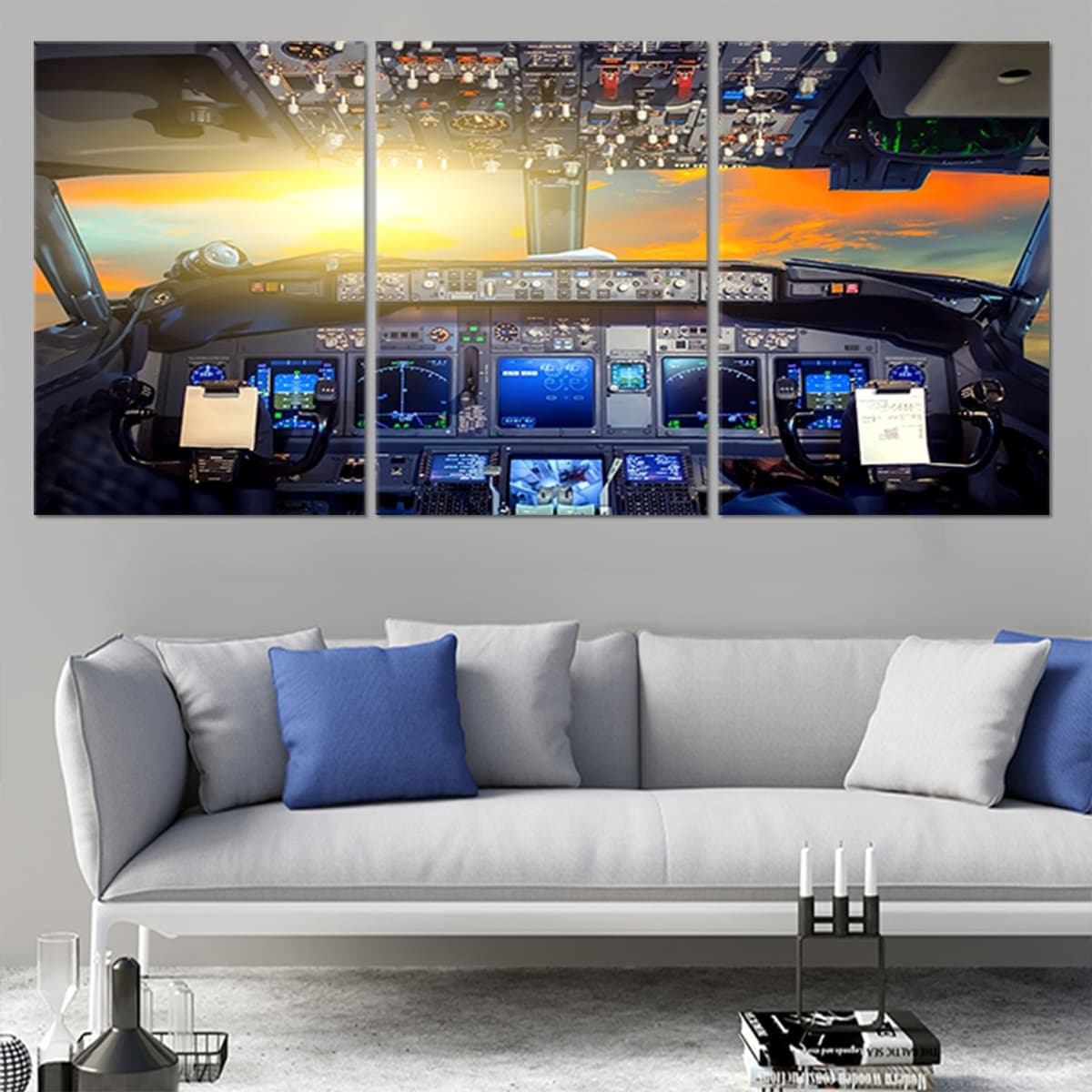 Airplane cockpit Canvas Wall Art Set