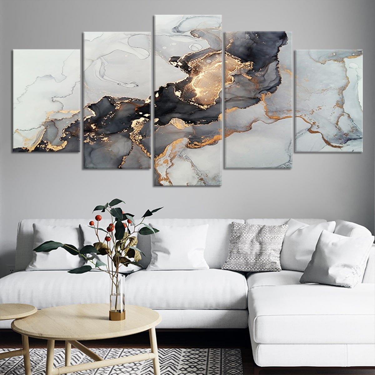 Extra Large Gray Black and Gold Framed Abstract Wall Art For Living Room Wall-Stunning Canvas Prints
