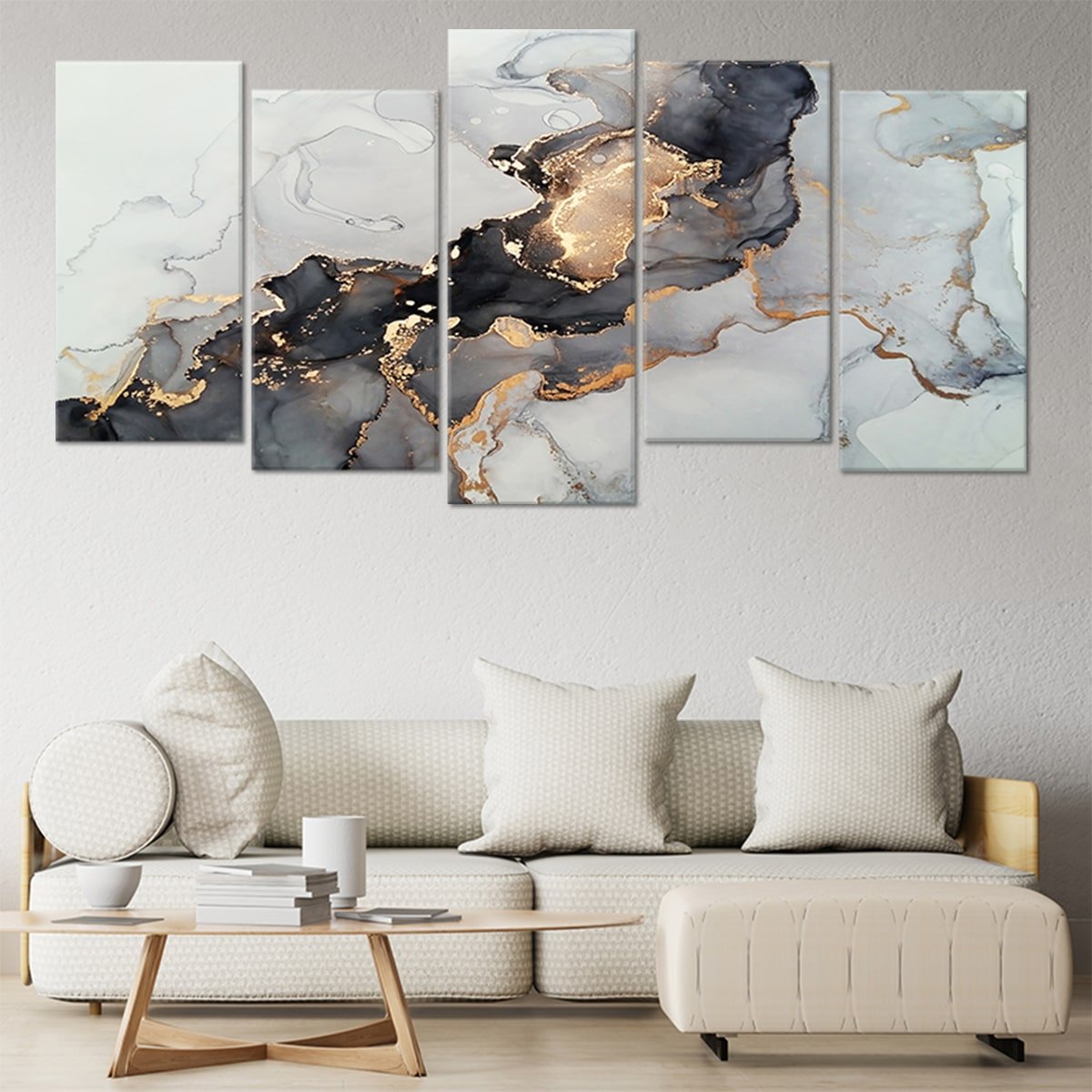 Alcohol ink art gold and grey Canvas Wall Art Set
