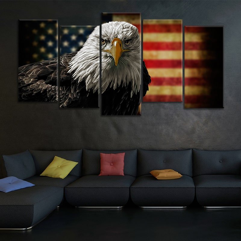 American Flag Bald Eagle 5 piece canvas art