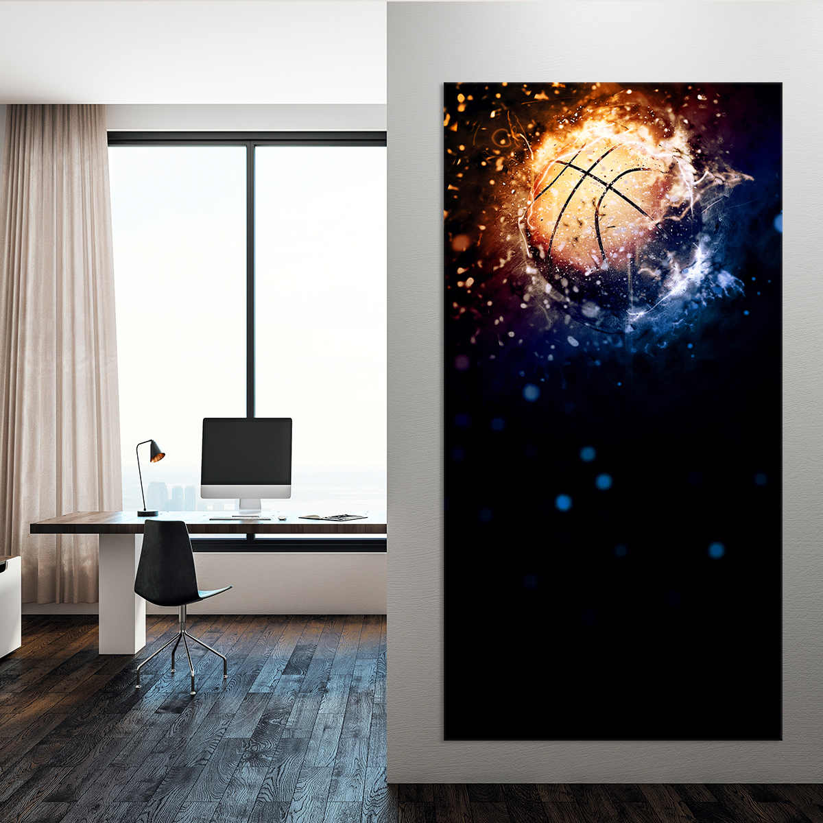 Basketball Fire And Ice Canvas Wall Art