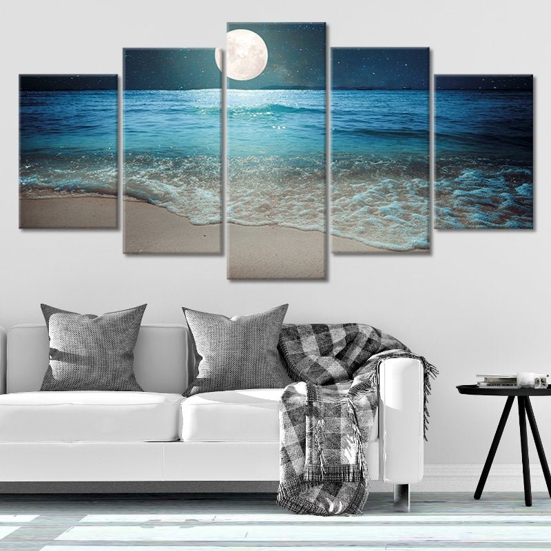 Romantic Moonlit Beach Multi Panel Canvas Wall Art