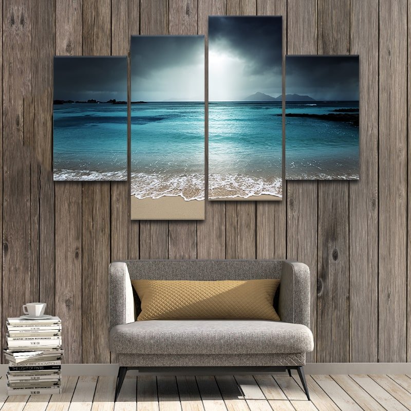 blue beach at Twilight 3 piece canvas print set