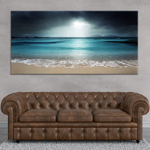 Nautical wall art depicting a tranquil ocean view at twilight.